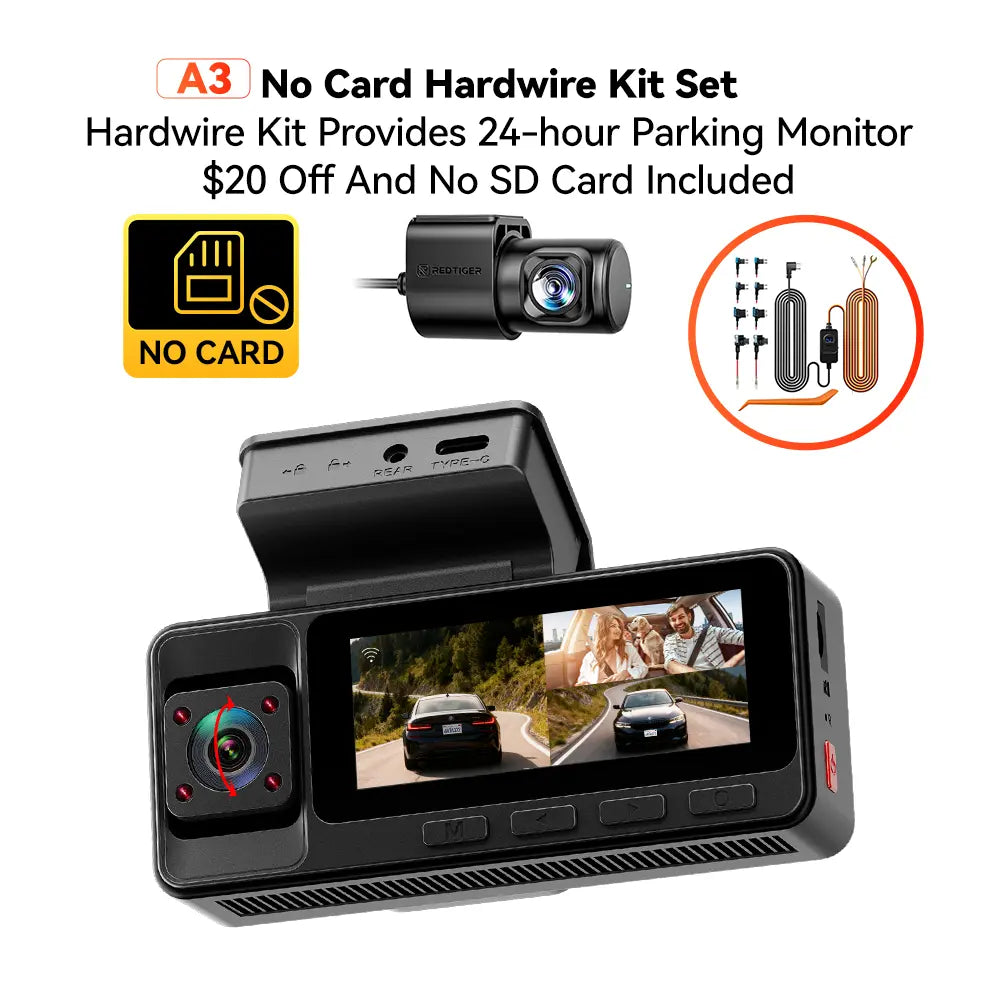 【Fathersdaygift】Redtiger A3 3 Channel Wifi Dash Cam Front and Rear inside with 32G SD Card( No SD Card Option in a Better Deal ), 2.5K+1080P+1080P Car Dash Camera for Carsfront and Rear, G-Sensor, 24H Parking Mode, Car Rvibe, Car VLOG, Summervibes Summerv