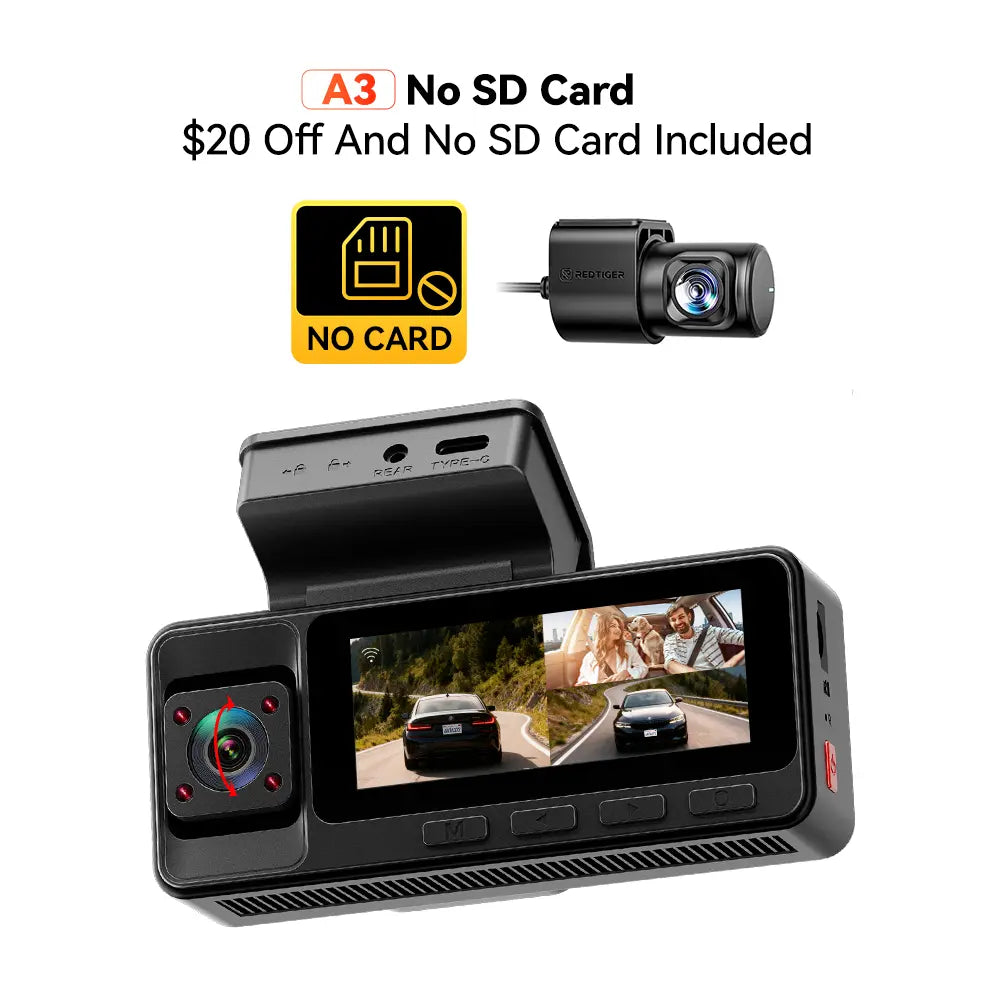 【Fathersdaygift】Redtiger A3 3 Channel Wifi Dash Cam Front and Rear inside with 32G SD Card( No SD Card Option in a Better Deal ), 2.5K+1080P+1080P Car Dash Camera for Carsfront and Rear, G-Sensor, 24H Parking Mode, Car Rvibe, Car VLOG, Summervibes Summerv