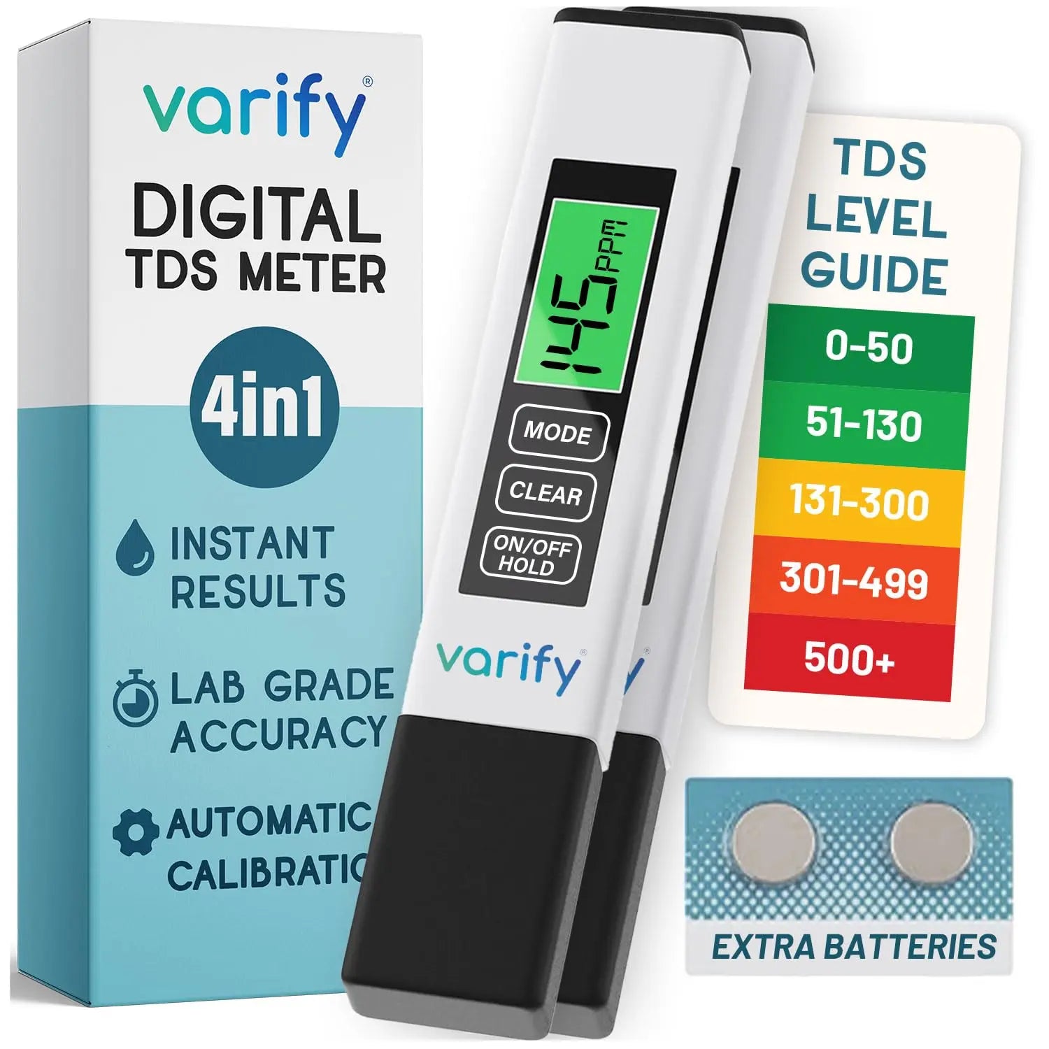 VARIFY 4-In-1 TDS Meter Digital Water Tester for Drinking Water Accurate 0-9990 PPM EC & Temp Readings Ideal for RO Systems Aquariums Pools Portable & Travel-Friendly Halloween Sales Outdoorfun