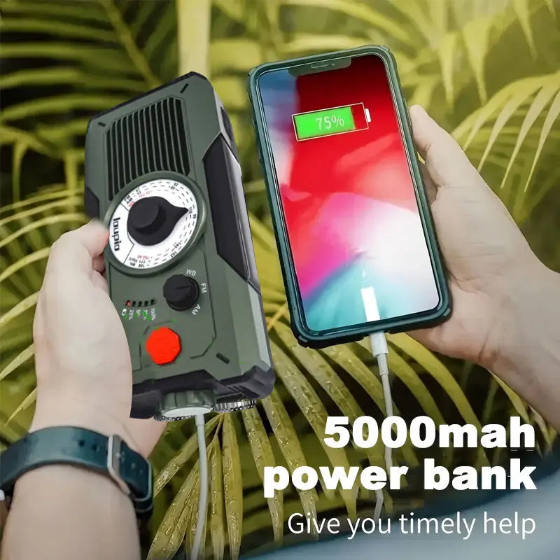 18500Mwh Emergency Weather Radio，Noaa/Am/Fm & LED Flashlight, Hand Crank/Solar/Usb Charging, Loud SOS Alarm Rechargeable Radio Weather Radio Portable Noaa Crank Charger Battery Cable Multifuncional M Outdoor Survival