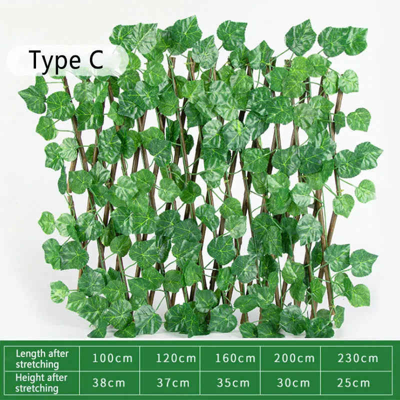 Artificial Retractable Garden Fence Wood Vines Privacy Fence Expandable Faux Ivy Climbing Plant Frame Garden Home Decorations