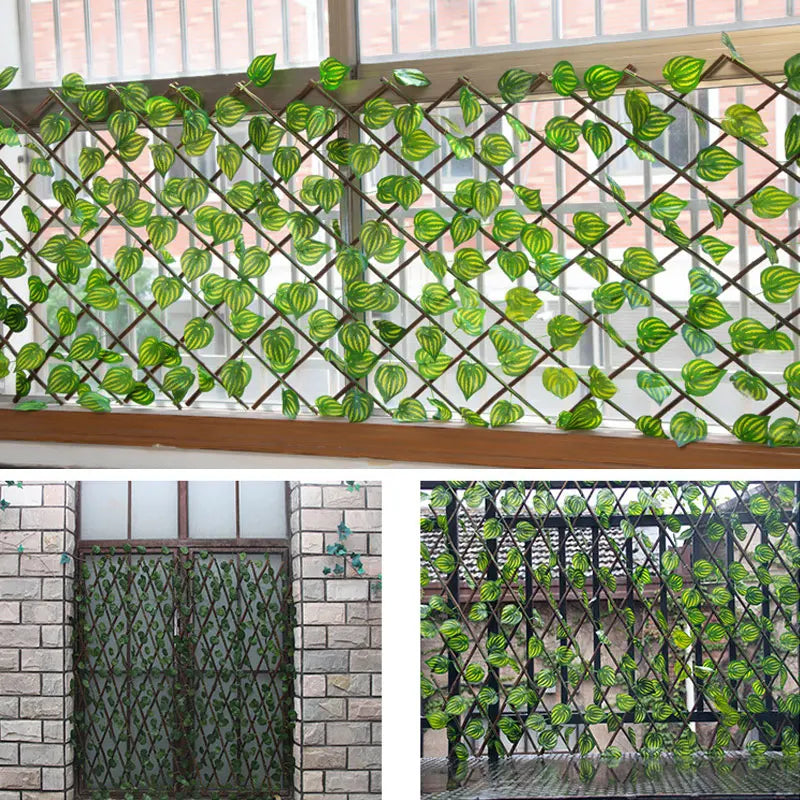Artificial Retractable Garden Fence Wood Vines Privacy Fence Expandable Faux Ivy Climbing Plant Frame Garden Home Decorations