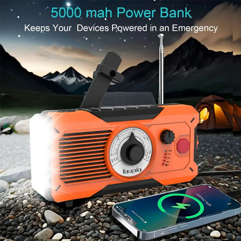 18500Mwh Emergency Weather Radio，Noaa/Am/Fm & LED Flashlight, Hand Crank/Solar/Usb Charging, Loud SOS Alarm Rechargeable Radio Weather Radio Portable Noaa Crank Charger Battery Cable Multifuncional M Outdoor Survival