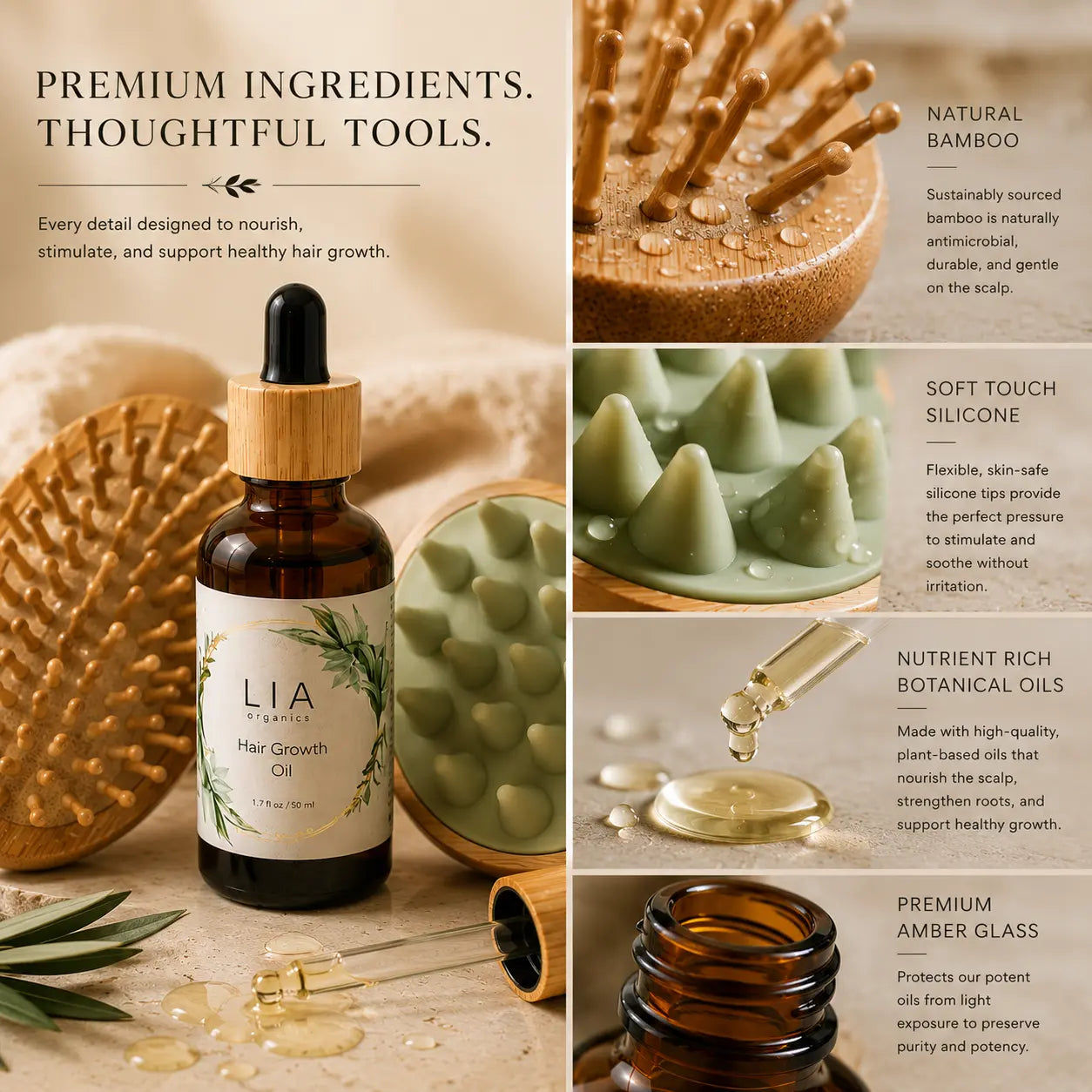 Hair Growth Oil 50Ml + Scalp Massager + Scalp Brush