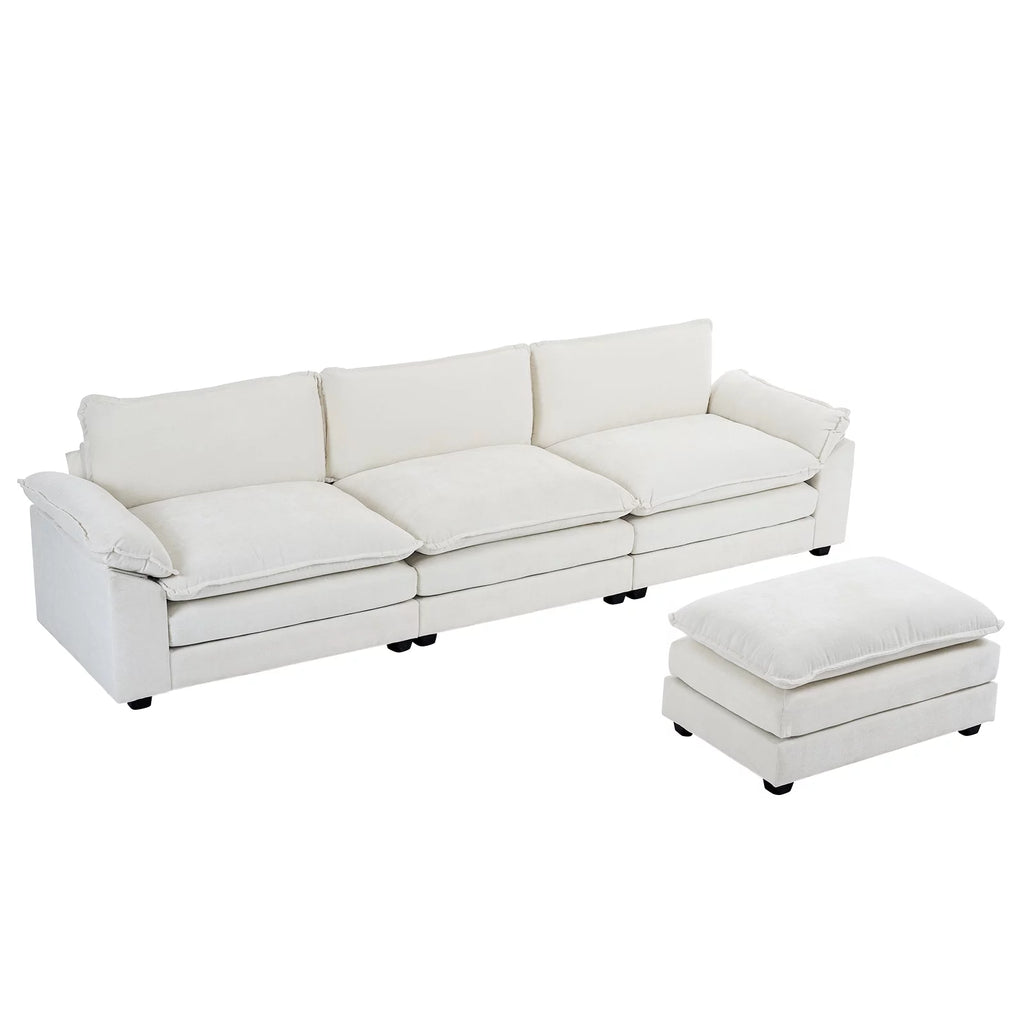 120" W Sectional Sofa L Shaped Couch with Chaise Living Room Sleeper Set, 3 Seats with Chenille and Double Layer Cushions Beige