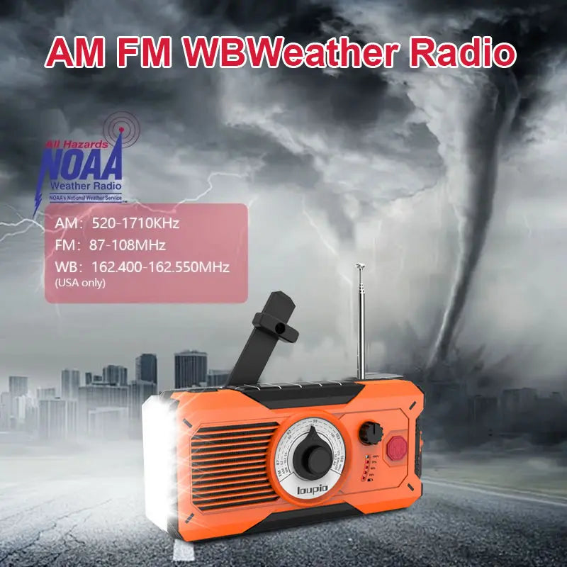 18500Mwh Emergency Weather Radio，Noaa/Am/Fm & LED Flashlight, Hand Crank/Solar/Usb Charging, Loud SOS Alarm Rechargeable Radio Weather Radio Portable Noaa Crank Charger Battery Cable Multifuncional M Outdoor Survival