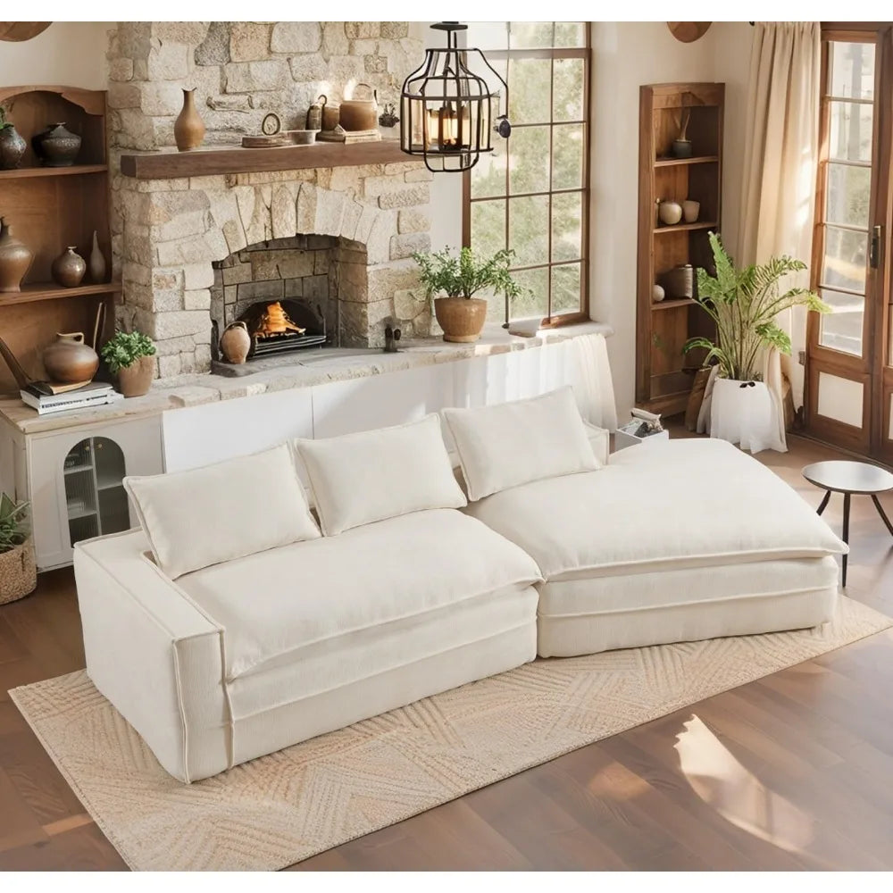 For Living Room, Ready-To-Relax Large Modern Sofa-Whit Fefances Oversized Deep Seat Cloud Couch-4-Seater Boneless Sectional Sofa