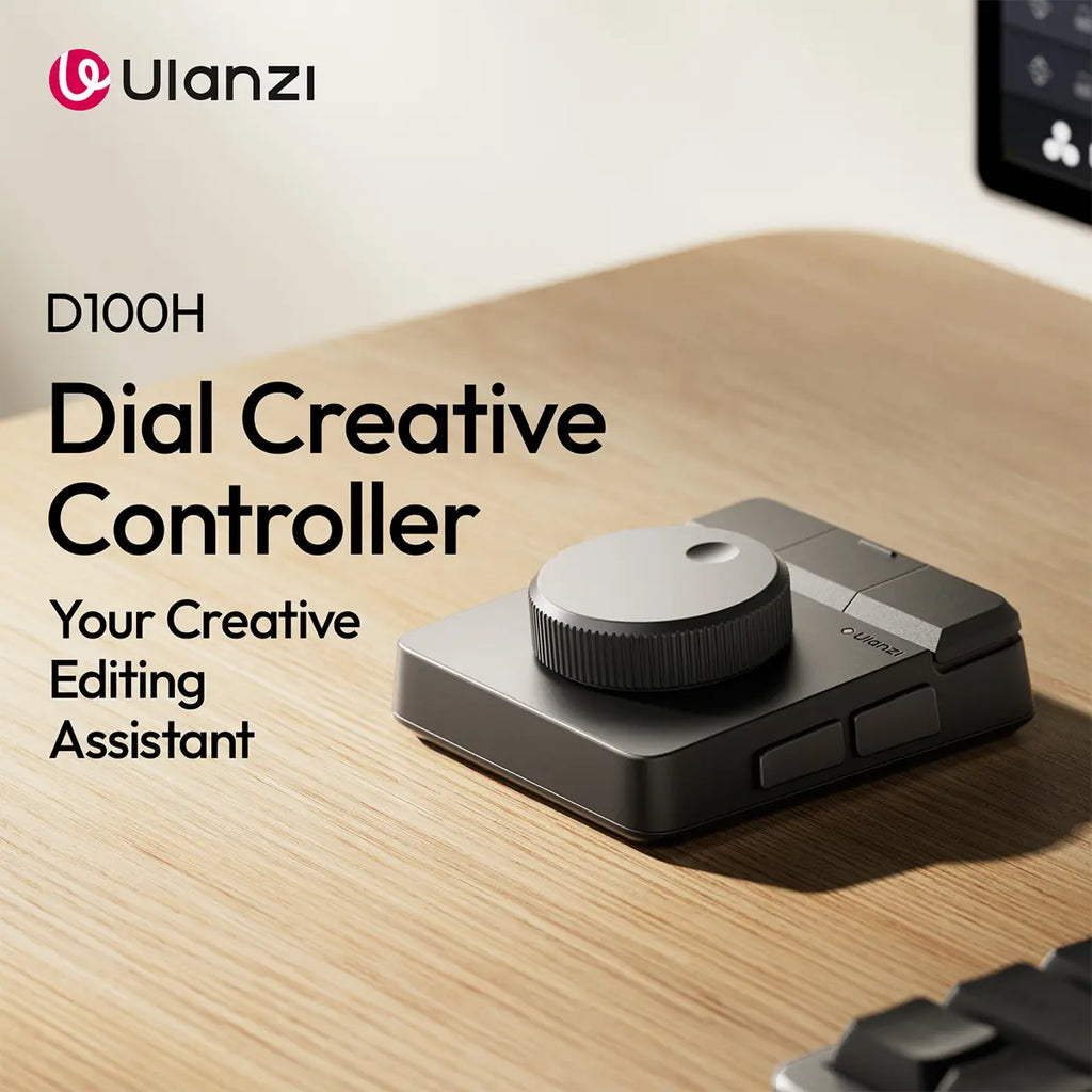 ULANZI D100H Video Editing Keyboard with Dial Knob, Wireless Bluetooth Controller for Mac/Pc, 7 in 1 Power Customizable Macro Keypad with Tactile Feedback for Beginners, Photographers & Video Creators