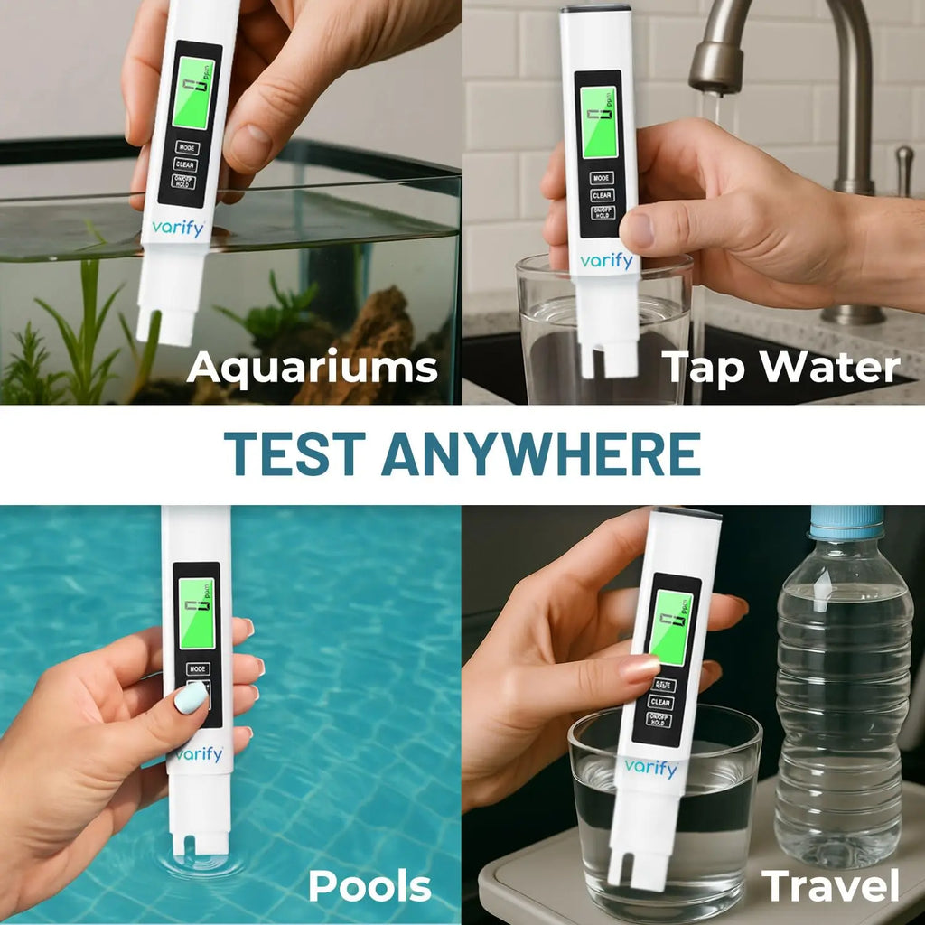 VARIFY 4-In-1 TDS Meter Digital Water Tester for Drinking Water Accurate 0-9990 PPM EC & Temp Readings Ideal for RO Systems Aquariums Pools Portable & Travel-Friendly Halloween Sales Outdoorfun
