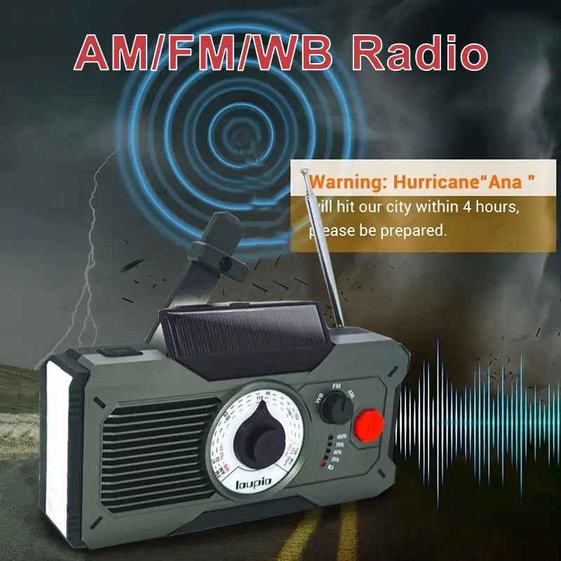 18500Mwh Emergency Weather Radio，Noaa/Am/Fm & LED Flashlight, Hand Crank/Solar/Usb Charging, Loud SOS Alarm Rechargeable Radio Weather Radio Portable Noaa Crank Charger Battery Cable Multifuncional M Outdoor Survival