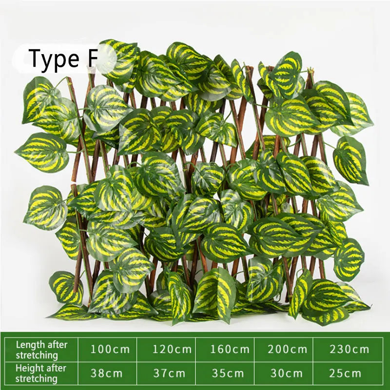 Artificial Retractable Garden Fence Wood Vines Privacy Fence Expandable Faux Ivy Climbing Plant Frame Garden Home Decorations