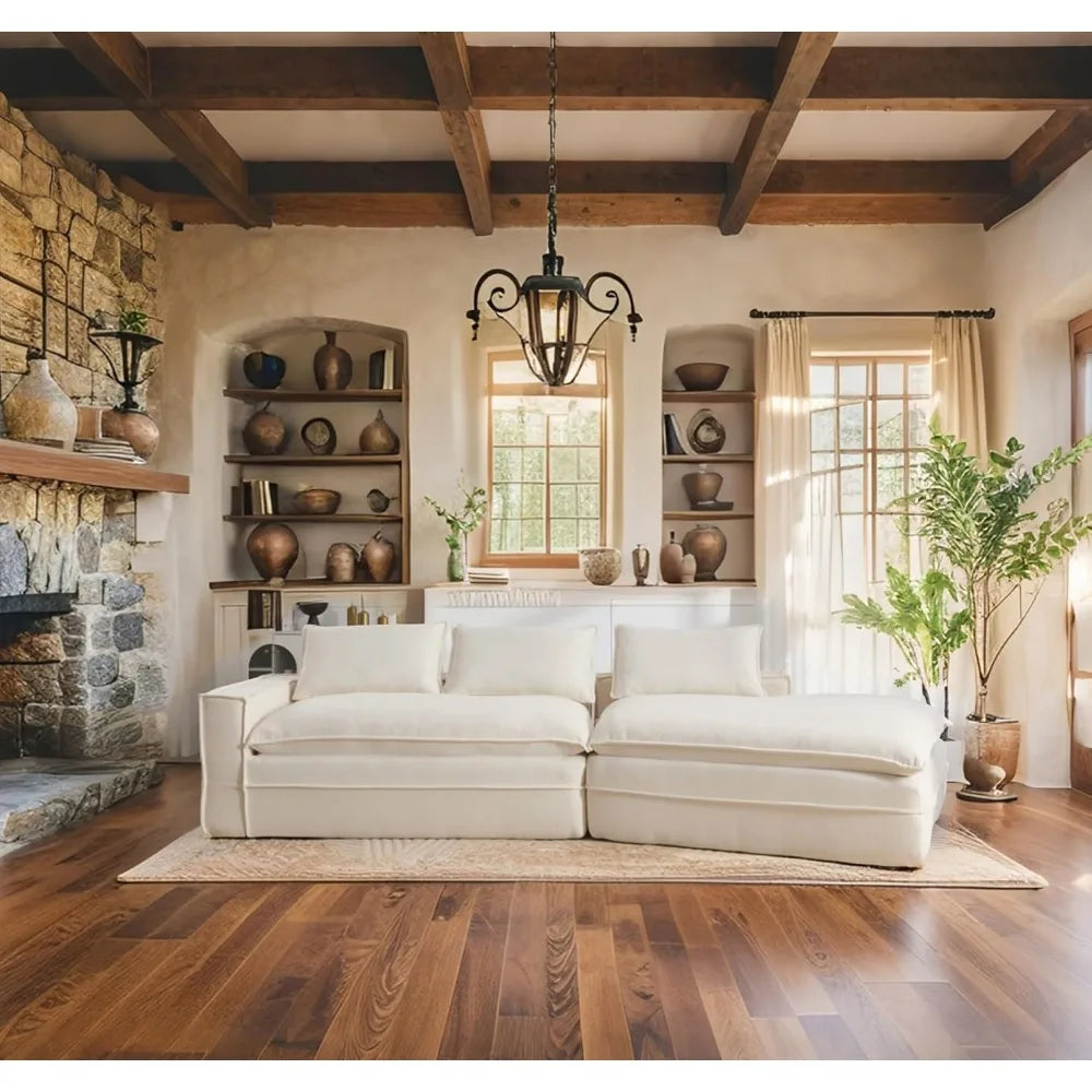 For Living Room, Ready-To-Relax Large Modern Sofa-Whit Fefances Oversized Deep Seat Cloud Couch-4-Seater Boneless Sectional Sofa