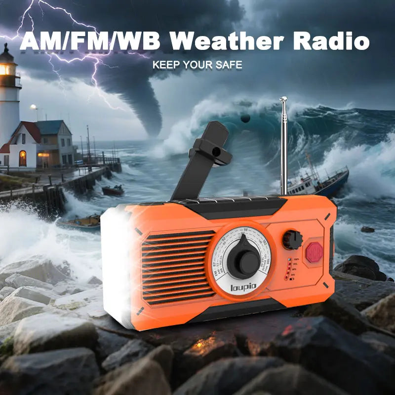 18500Mwh Emergency Weather Radio，Noaa/Am/Fm & LED Flashlight, Hand Crank/Solar/Usb Charging, Loud SOS Alarm Rechargeable Radio Weather Radio Portable Noaa Crank Charger Battery Cable Multifuncional M Outdoor Survival