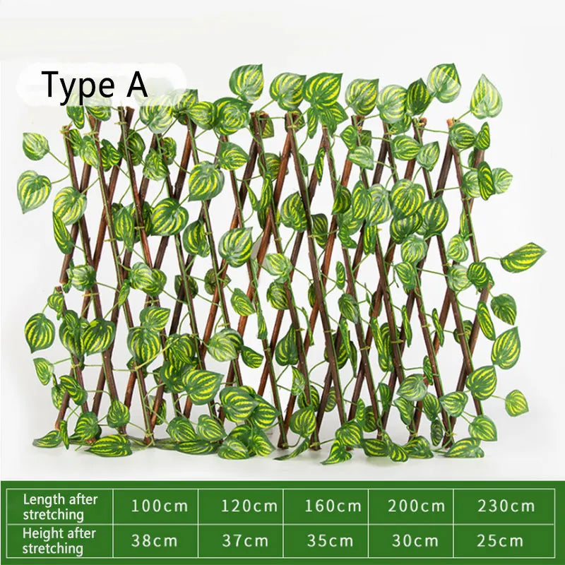 Artificial Retractable Garden Fence Wood Vines Privacy Fence Expandable Faux Ivy Climbing Plant Frame Garden Home Decorations