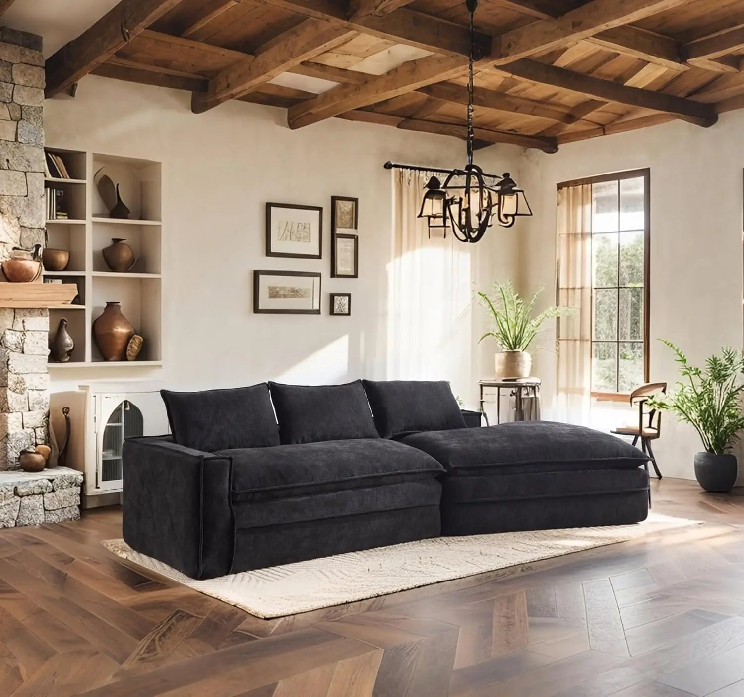 For Living Room, Ready-To-Relax Large Modern Sofa-Whit Fefances Oversized Deep Seat Cloud Couch-4-Seater Boneless Sectional Sofa