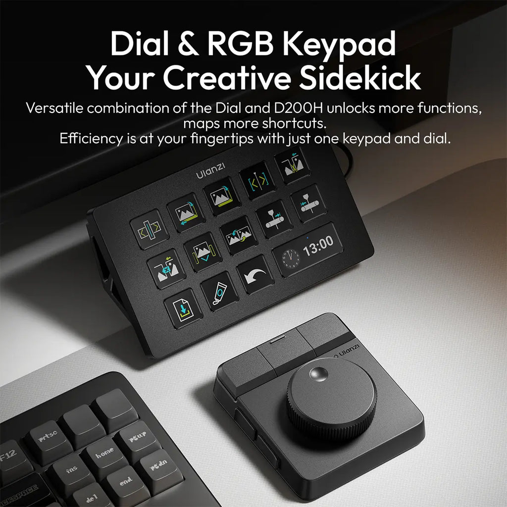 ULANZI D100H Video Editing Keyboard with Dial Knob, Wireless Bluetooth Controller for Mac/Pc, 7 in 1 Power Customizable Macro Keypad with Tactile Feedback for Beginners, Photographers & Video Creators