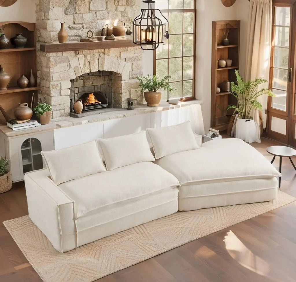 For Living Room, Ready-To-Relax Large Modern Sofa-Whit Fefances Oversized Deep Seat Cloud Couch-4-Seater Boneless Sectional Sofa