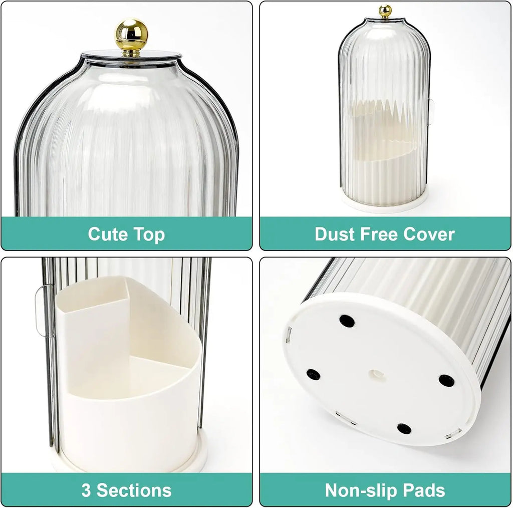 Waterproof Rotating Beauty & Toothbrush Organizer — Features a Dustproof Makeup Brush Cylinder and a Three-Compartment Toothbrush Holder; Suitable for Bathroom Countertops, Vanity Tables, and Narrow Spaces, and Designed Specifically for Efficient Storage.