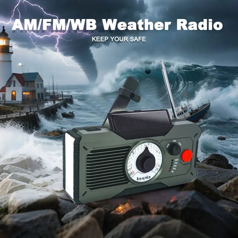 18500Mwh Emergency Weather Radio，Noaa/Am/Fm & LED Flashlight, Hand Crank/Solar/Usb Charging, Loud SOS Alarm Rechargeable Radio Weather Radio Portable Noaa Crank Charger Battery Cable Multifuncional M Outdoor Survival