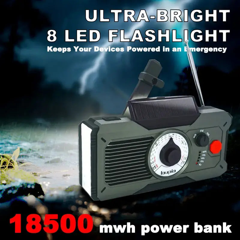 18500Mwh Emergency Weather Radio，Noaa/Am/Fm & LED Flashlight, Hand Crank/Solar/Usb Charging, Loud SOS Alarm Rechargeable Radio Weather Radio Portable Noaa Crank Charger Battery Cable Multifuncional M Outdoor Survival