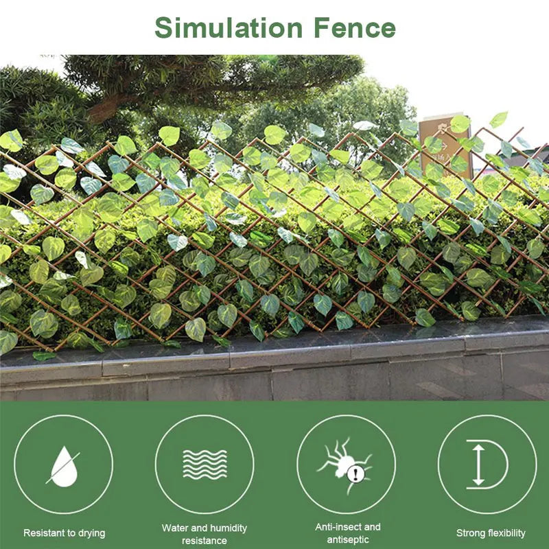 Artificial Retractable Garden Fence Wood Vines Privacy Fence Expandable Faux Ivy Climbing Plant Frame Garden Home Decorations