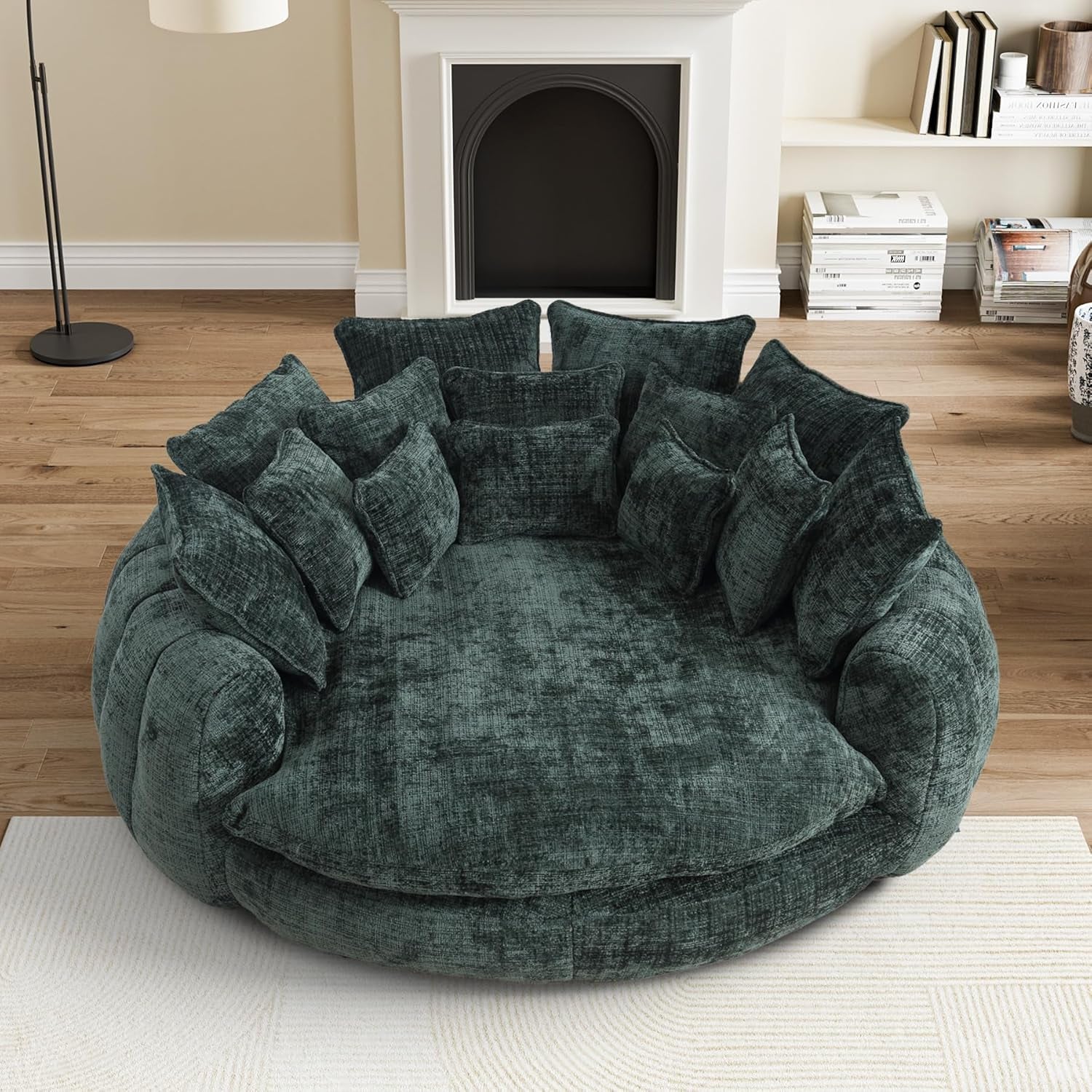 81" round Sofa Bed Big Bean Bag round Chaise Lounge Oversized round Couch Boneless Reading Chair Fluffy Plush Chenille Large Chaise Chair for Living Room, Bedroom, Apartment, Green