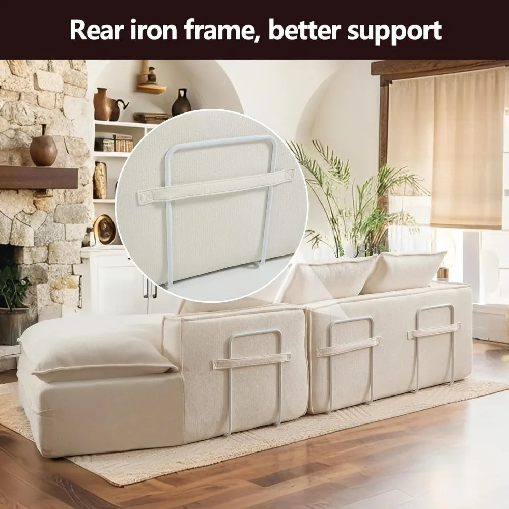 For Living Room, Ready-To-Relax Large Modern Sofa-Whit Fefances Oversized Deep Seat Cloud Couch-4-Seater Boneless Sectional Sofa