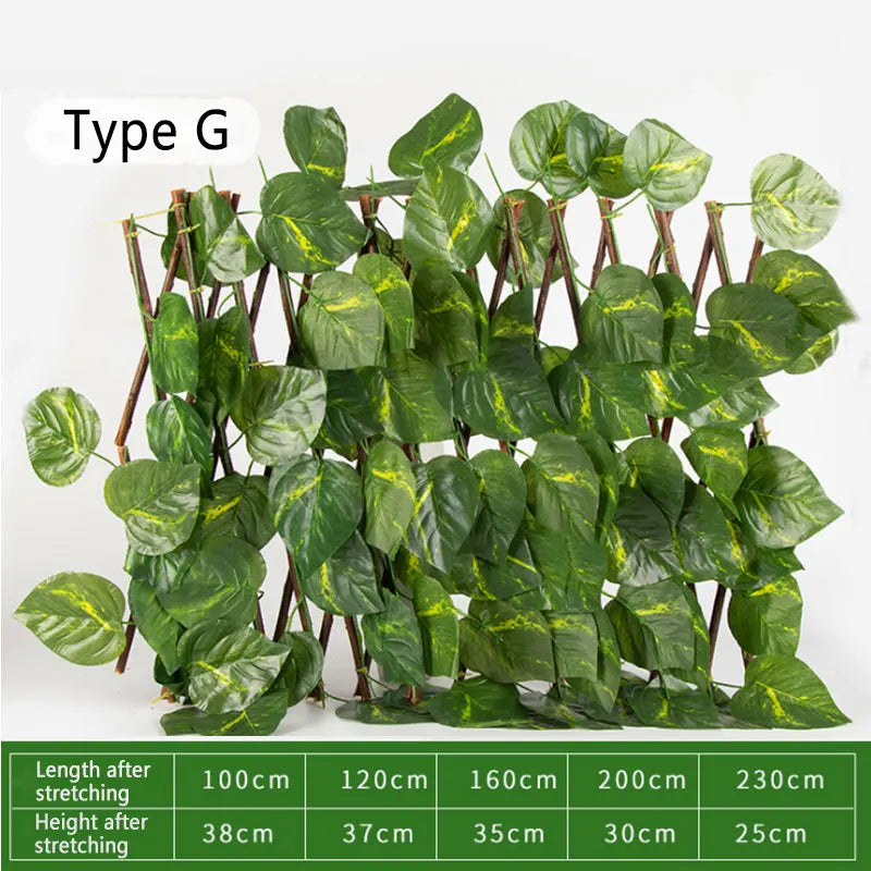 Artificial Retractable Garden Fence Wood Vines Privacy Fence Expandable Faux Ivy Climbing Plant Frame Garden Home Decorations