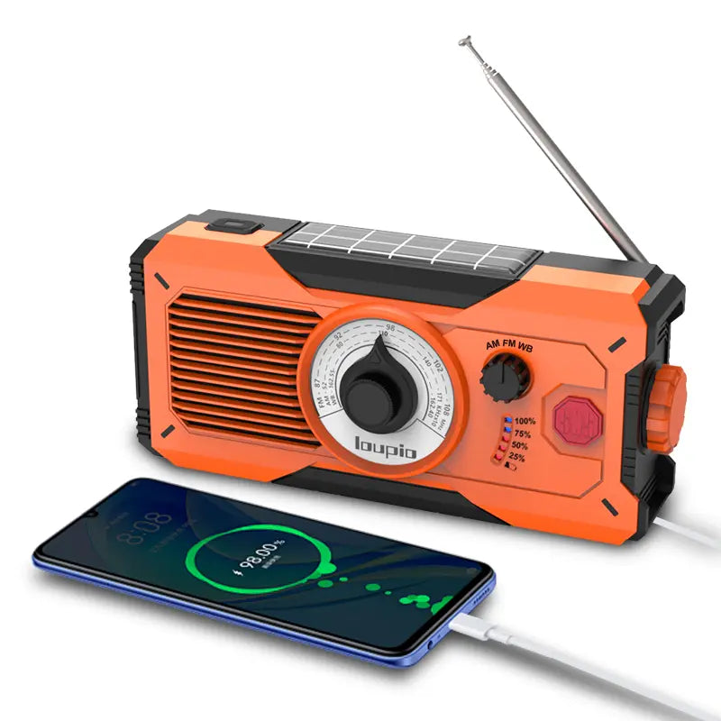 18500Mwh Emergency Weather Radio，Noaa/Am/Fm & LED Flashlight, Hand Crank/Solar/Usb Charging, Loud SOS Alarm Rechargeable Radio Weather Radio Portable Noaa Crank Charger Battery Cable Multifuncional M Outdoor Survival