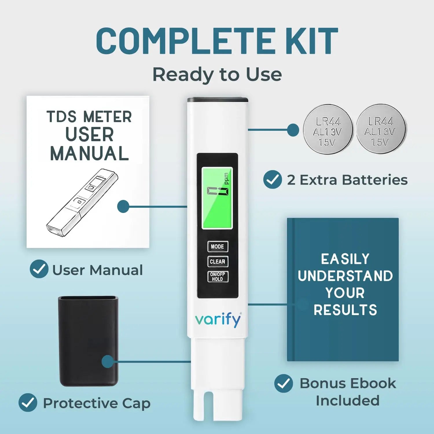 VARIFY 4-In-1 TDS Meter Digital Water Tester for Drinking Water Accurate 0-9990 PPM EC & Temp Readings Ideal for RO Systems Aquariums Pools Portable & Travel-Friendly Halloween Sales Outdoorfun
